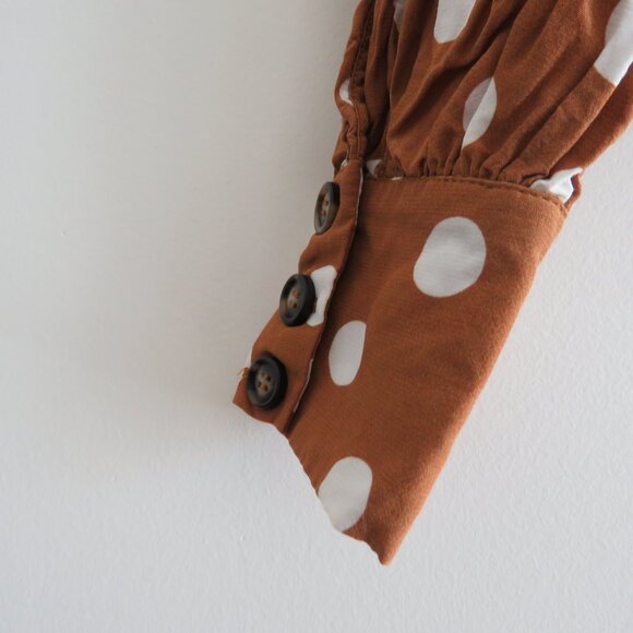 FOR LOVE & LEMONS Isabella Cropped Blouse in Mustard Polka Dot - Size XS - Picture 13 of 16